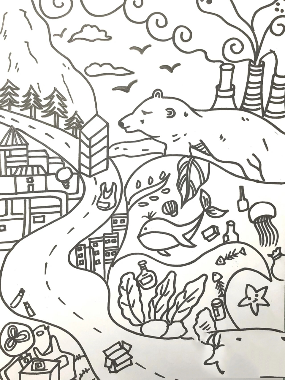 儿童画 生态环保主题画 今天带学生创作的主题作品 需要参赛用