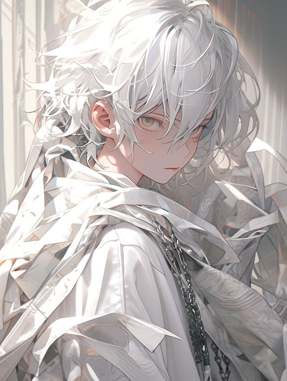 白发少年|【动漫头像】 闪闪发光94 #白发# #头像约稿# #少年#  #ai