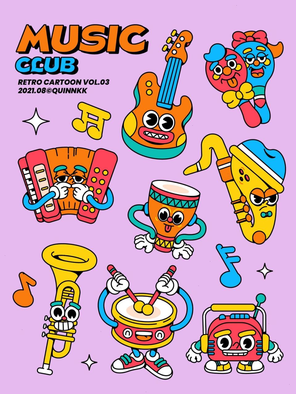 03 music club 一组可爱有趣的乐器卡通插画 软件:procreate(草稿)