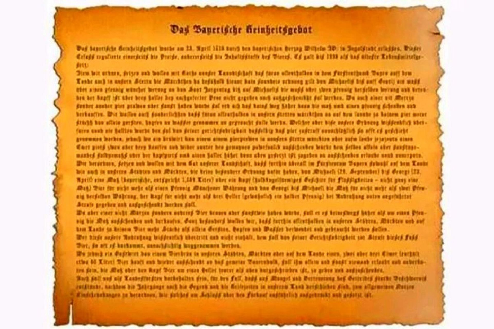 1516年巴伐利亚大公威廉四世颁布《啤酒纯酿法》,规定所有啤酒只许用