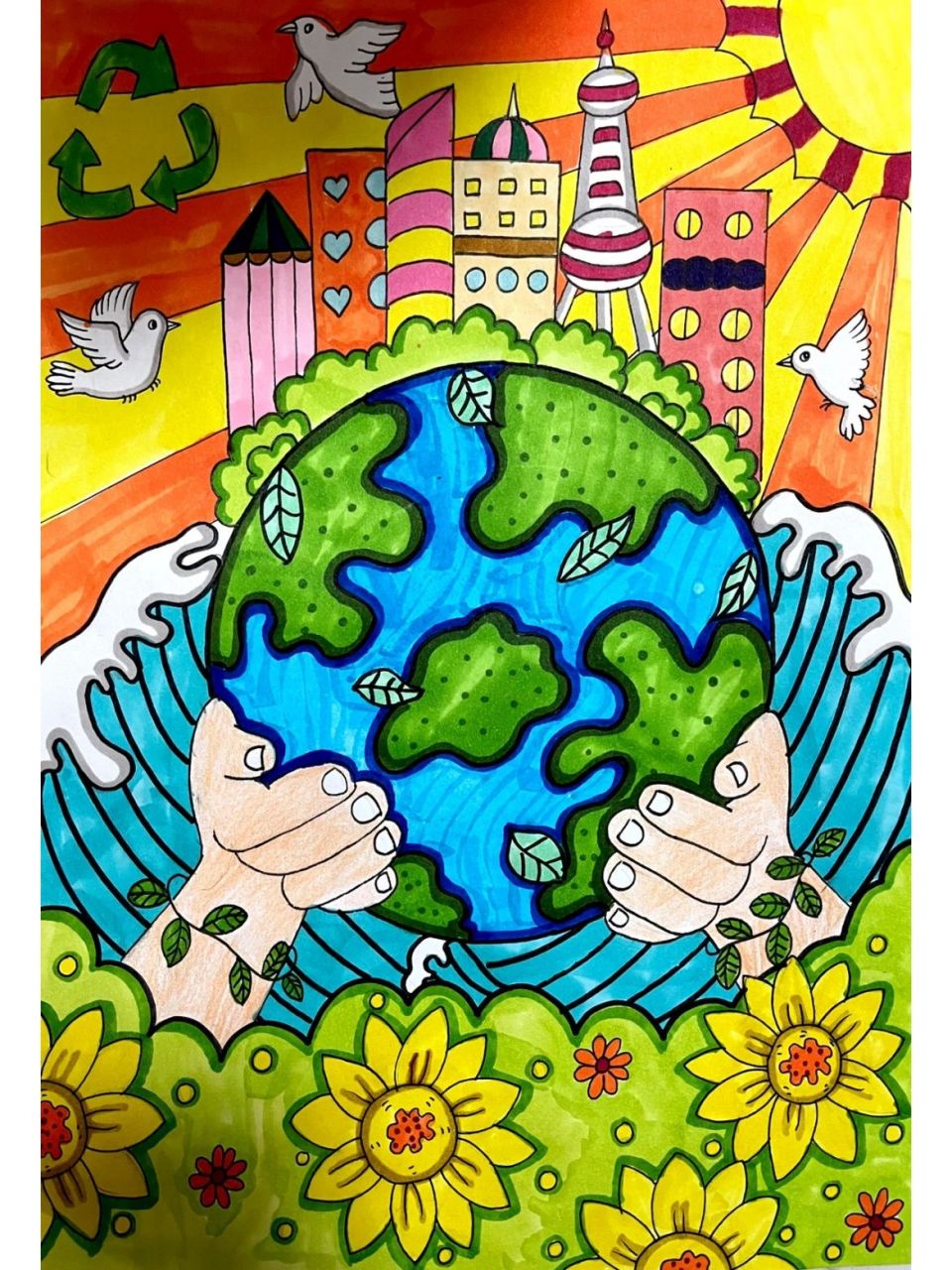同一个地球同一个家园(环保主题绘画)