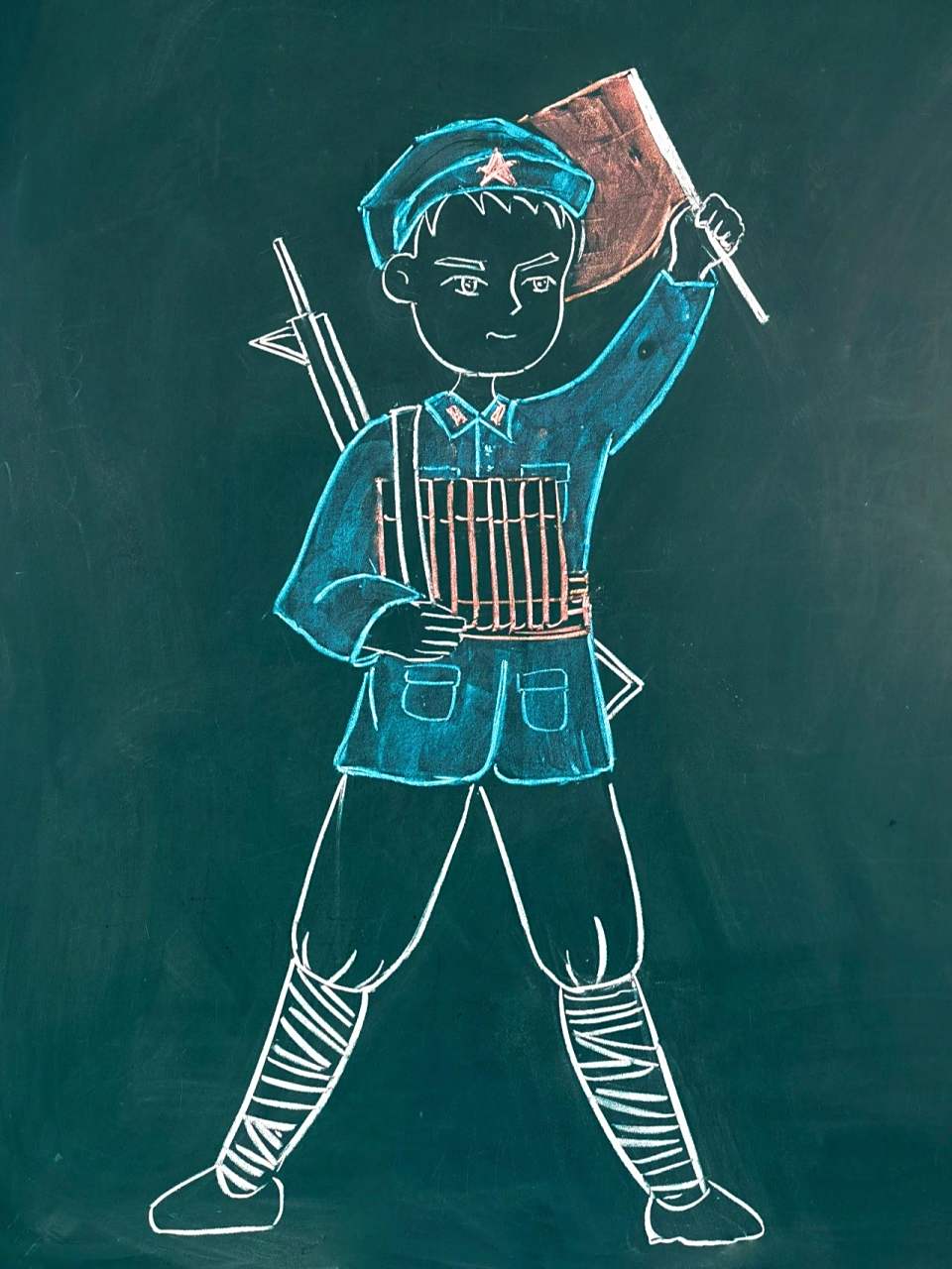 黑板报粉笔画|八路军战士卡通画