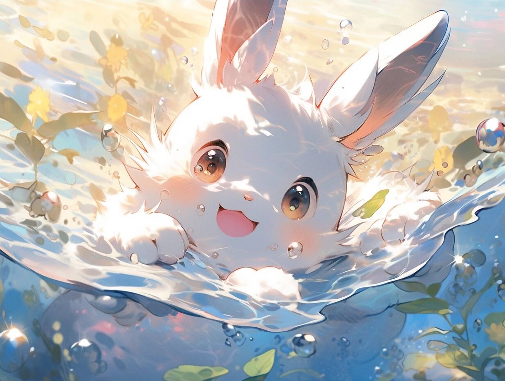 在水中开心游泳的小兔子 929069♀1598 今天小编在海边看到