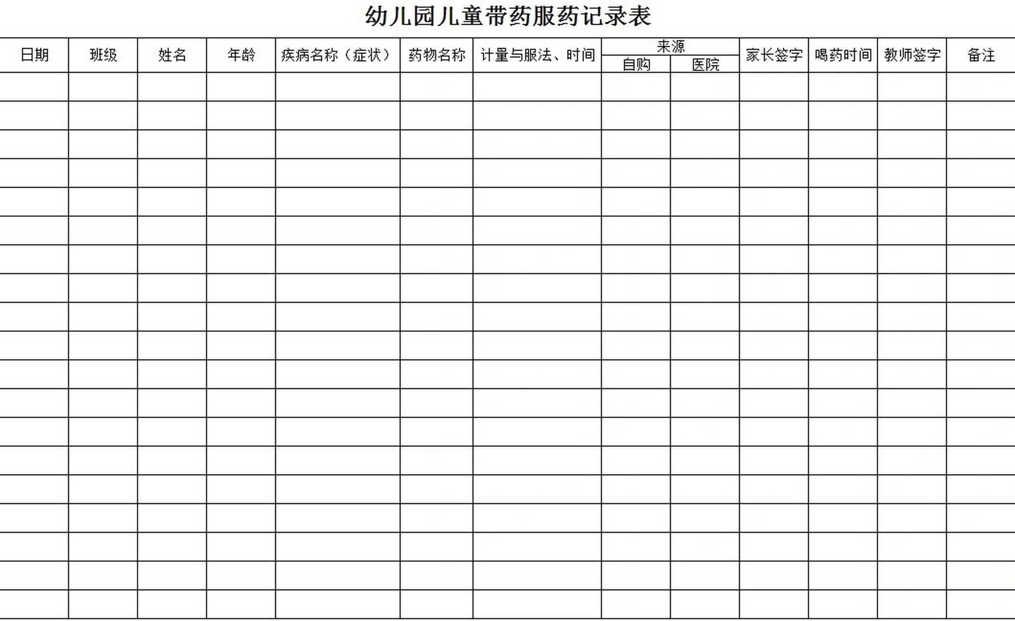 幼儿园服药登记表