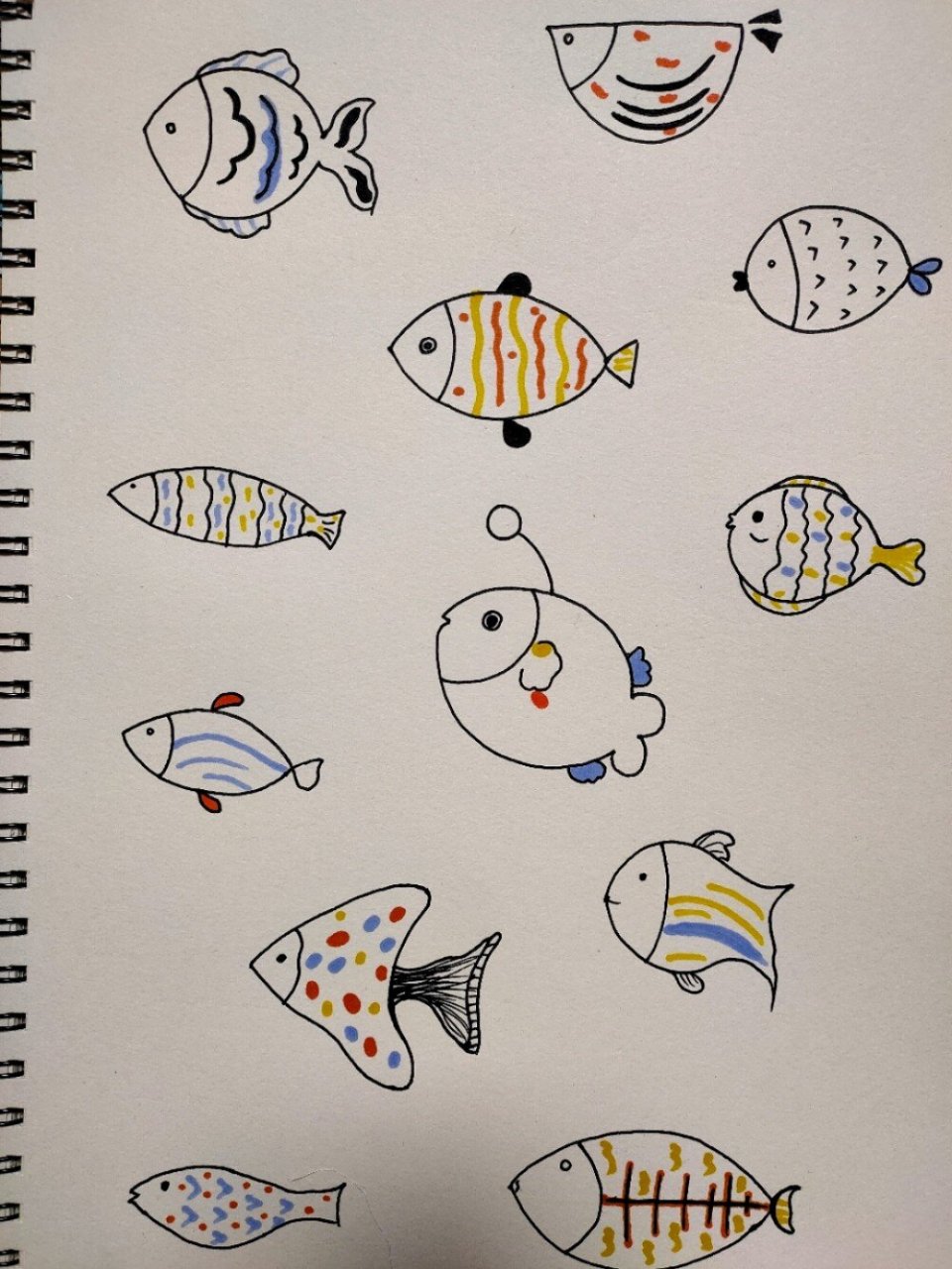 鱼儿简笔画 海底的鱼儿 卡通画  马克笔画