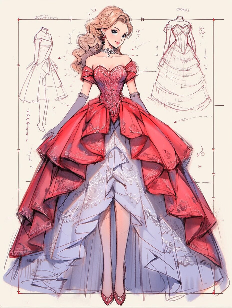 公主的玫瑰礼服🌹裙子设计草图