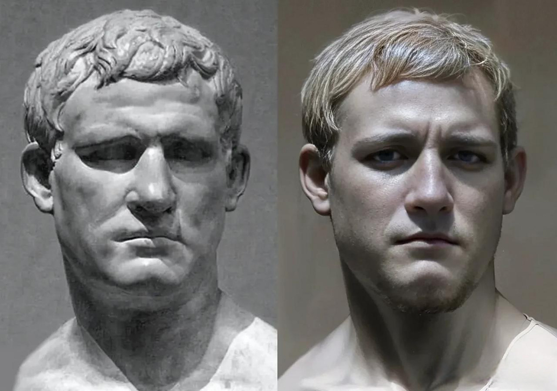 人工智能ai生成的石膏像真人对比,海盗塞内卡,阿格里巴和大卫,感觉