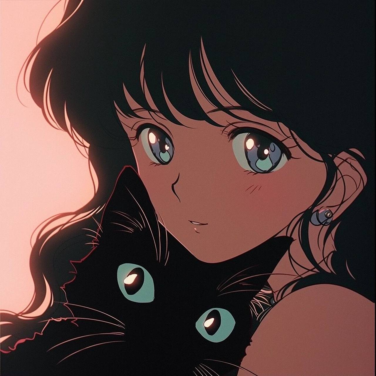 女孩与黑猫/旧漫头像/女生头像