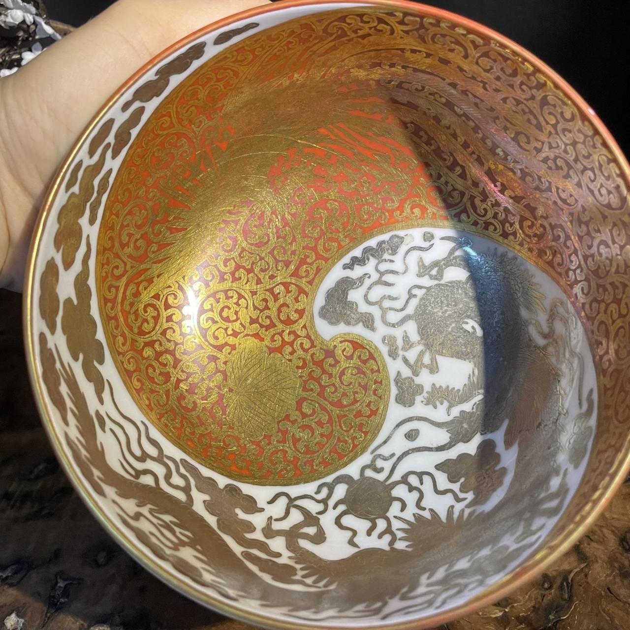 日本永乐善五郎永樂,大日本永樂造)金澜手龙凤呈祥菓子钵 日本茶道"