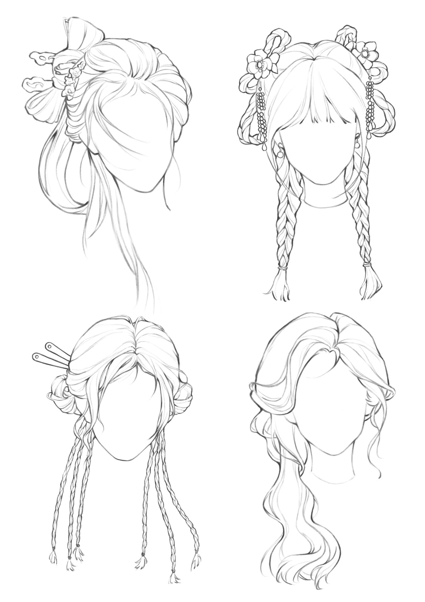 女生头发线稿练习