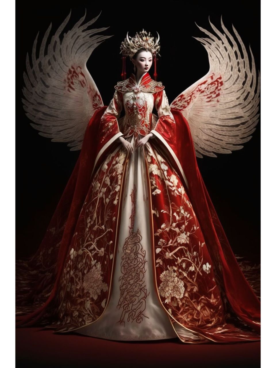 一件令人惊艳的红白汉服婚纱.