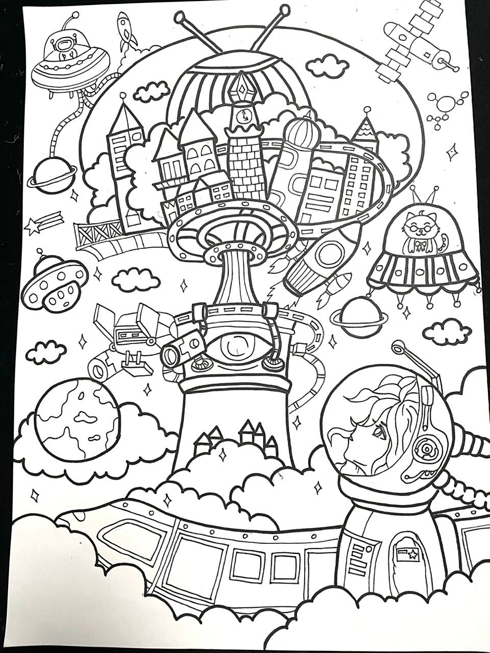 未来城市科技画 涂色和线稿