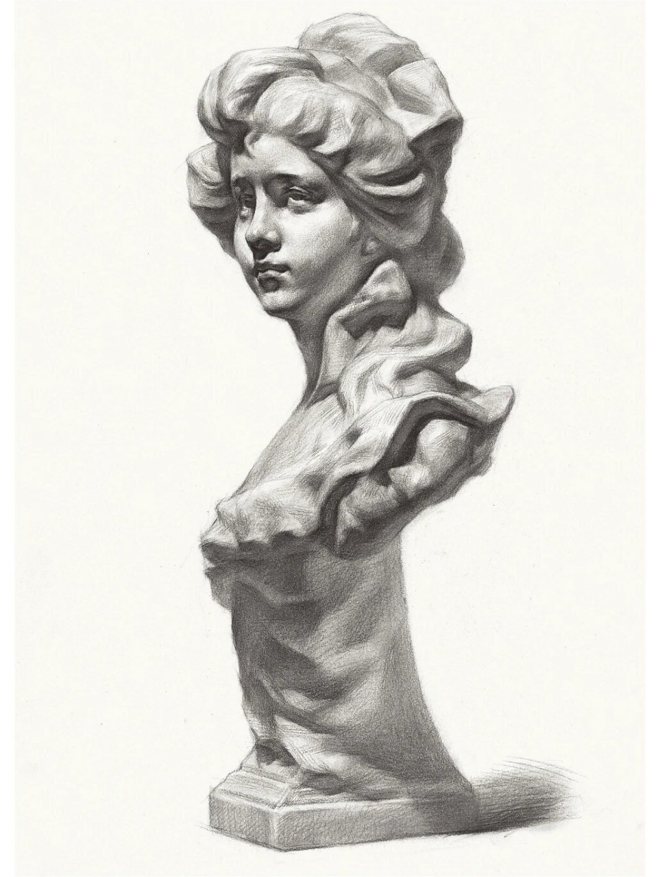 素描石膏头像——西洋少女 起稿绘画过程图.