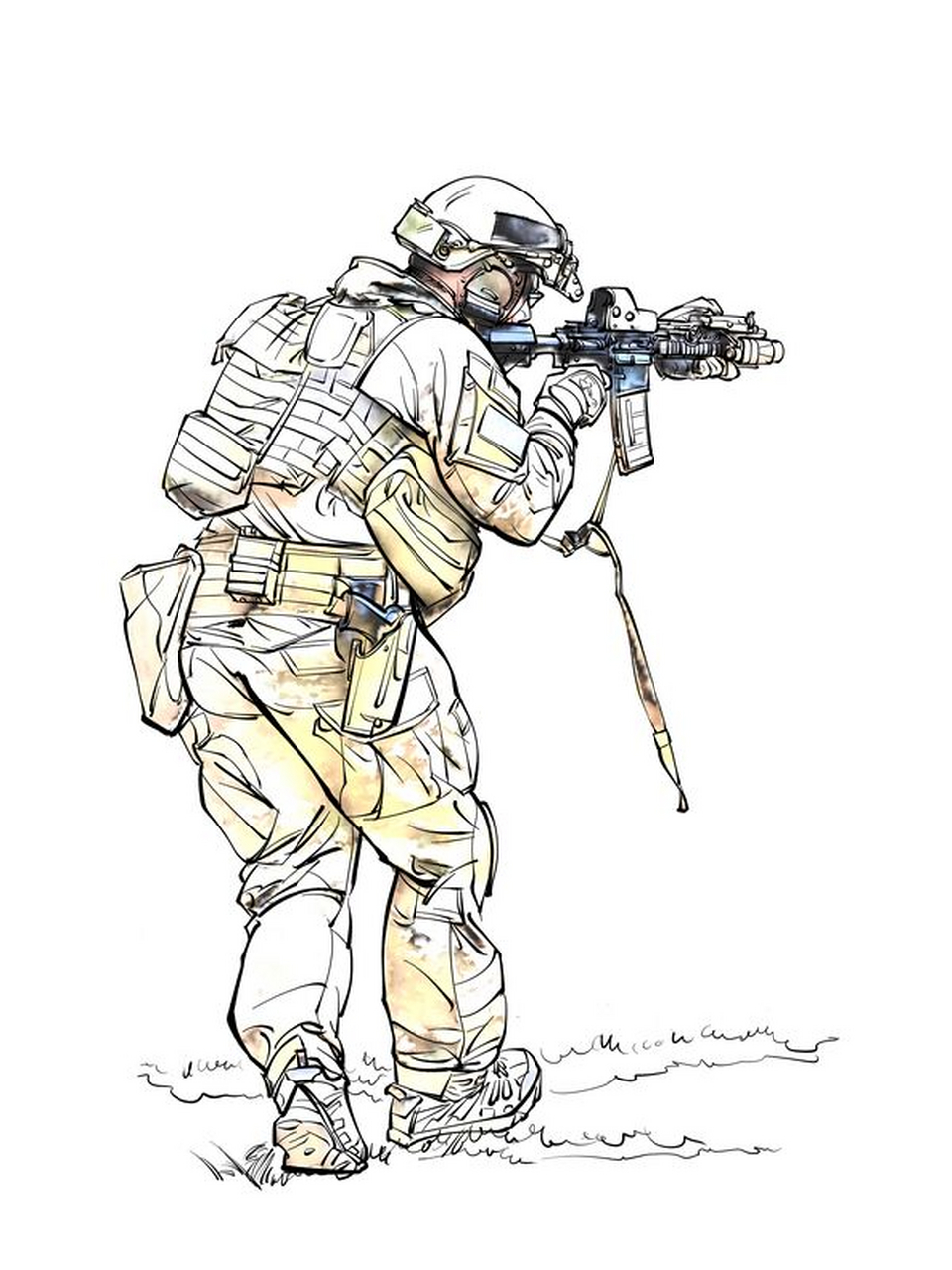 《特种部队3》钢笔白描 线描 速写