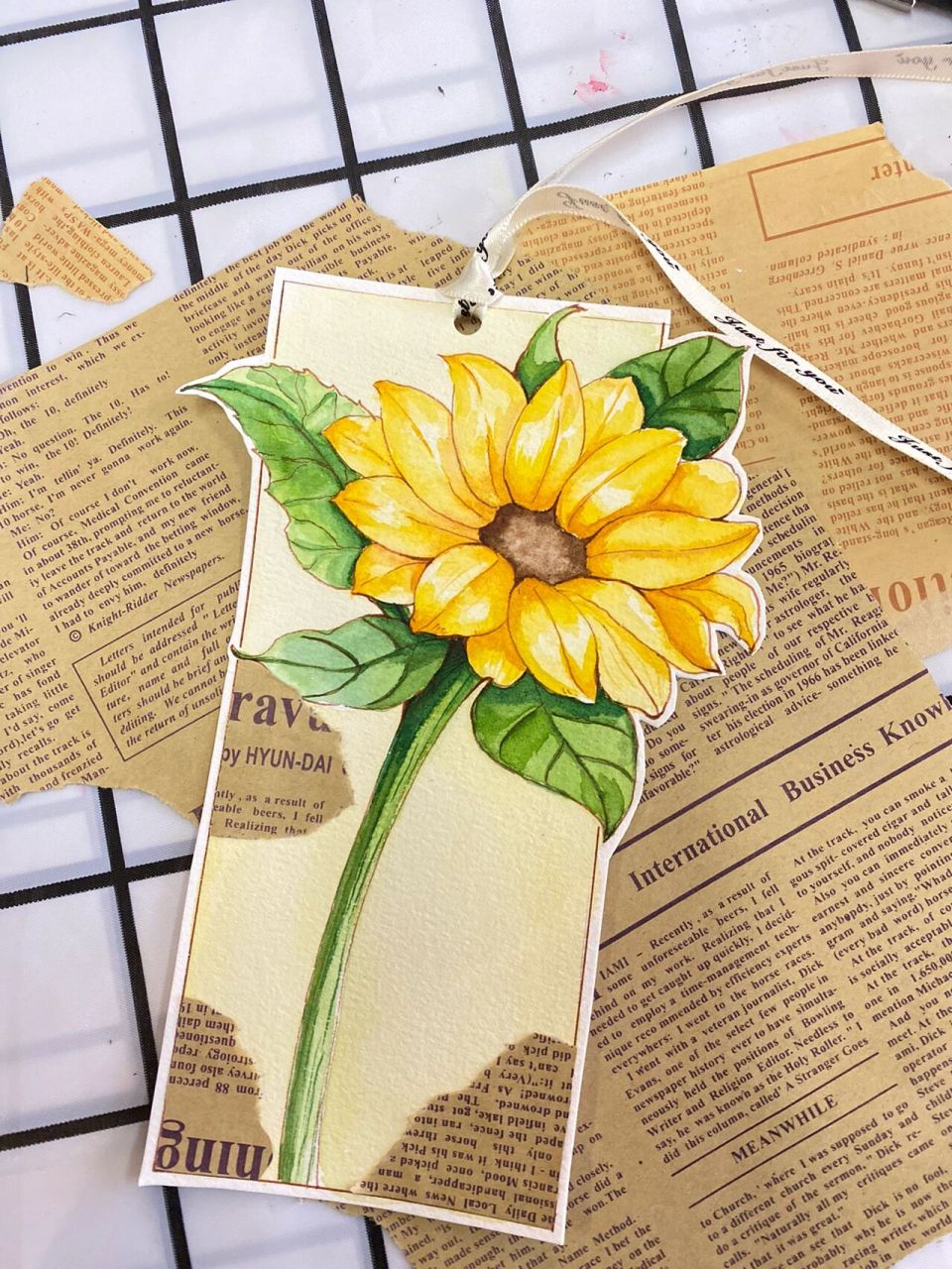 向日葵97水彩画,书签制作 画一朵向日葵97的书签