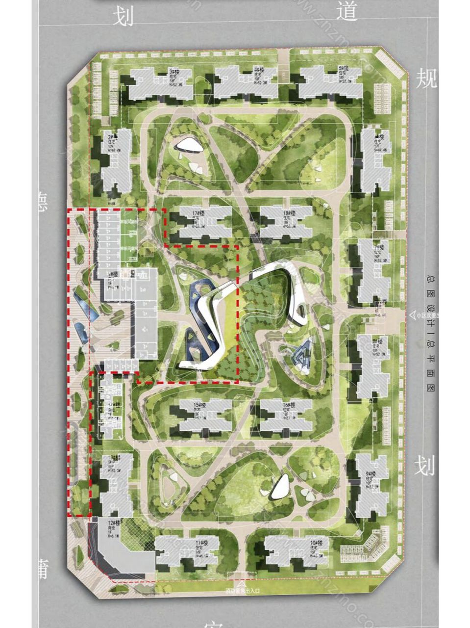 每日一例|现代居住区景观平面图三 现代居住区景观彩平参考三 走过
