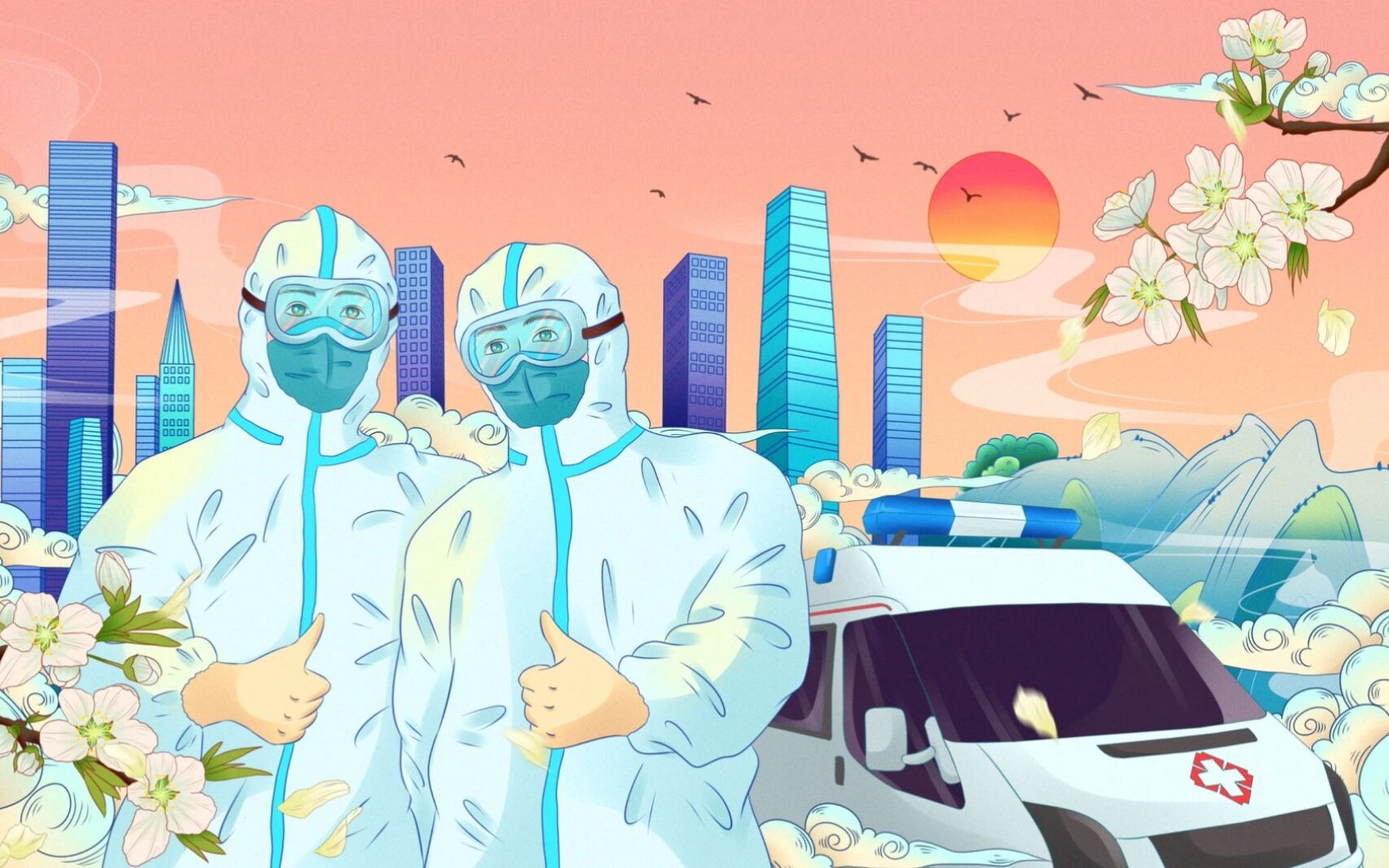 抗疫插画|一起来画大白吧城市防疫系列 为了最后的胜利,加油9494