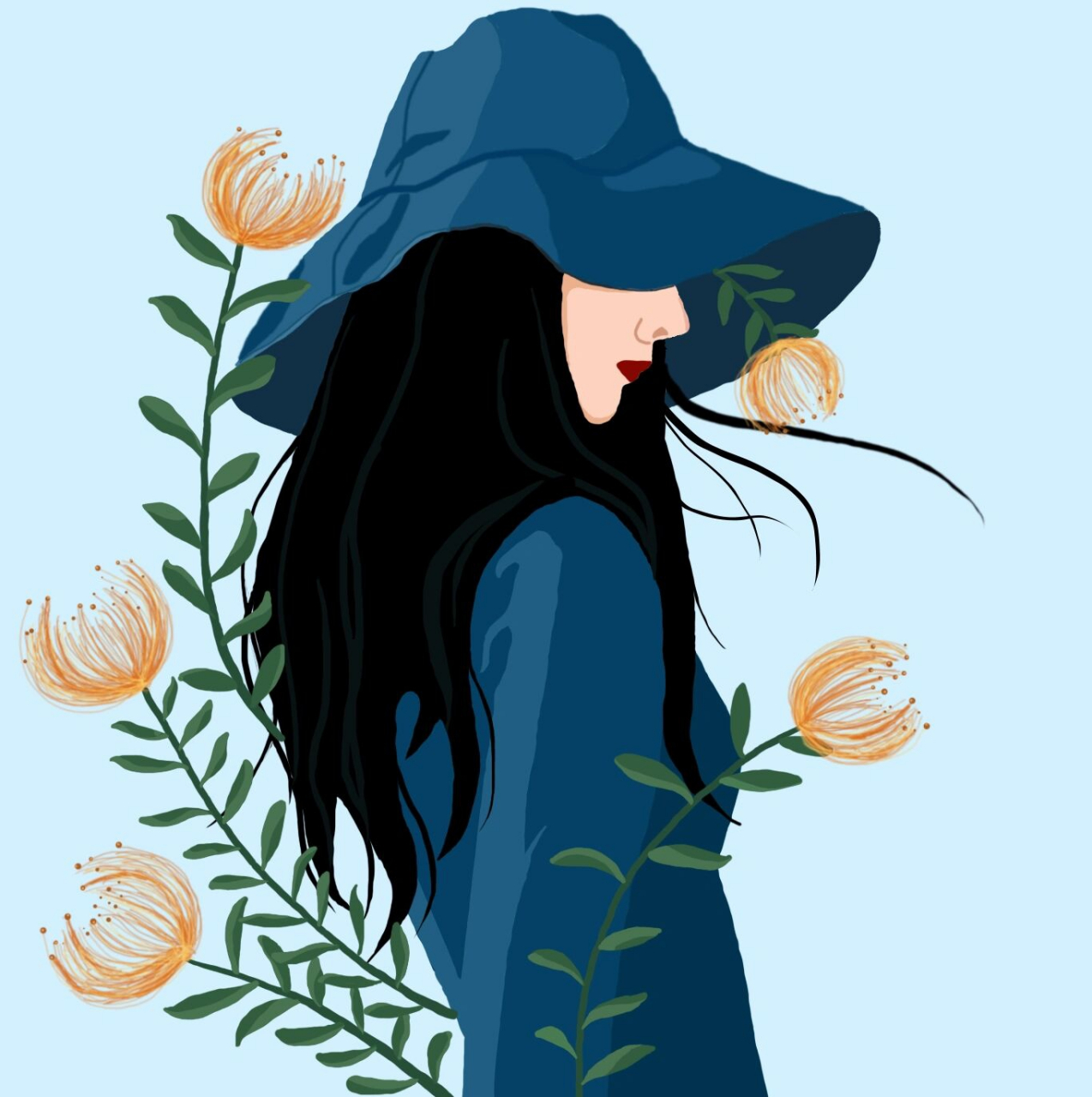 高冷蓝色插画头像～做个有个性的女孩子呀 尝试画一张高冷的女孩子