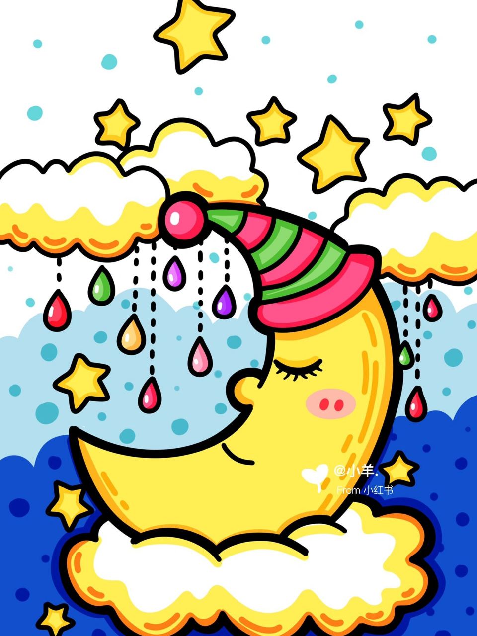 云中睡觉的小月亮93创意画 简笔画 #创意美术儿童画# #简笔画教程