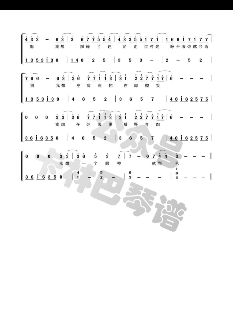 卡林巴拇指琴《撒野》简谱 《撒野》17音卡林巴琴简谱