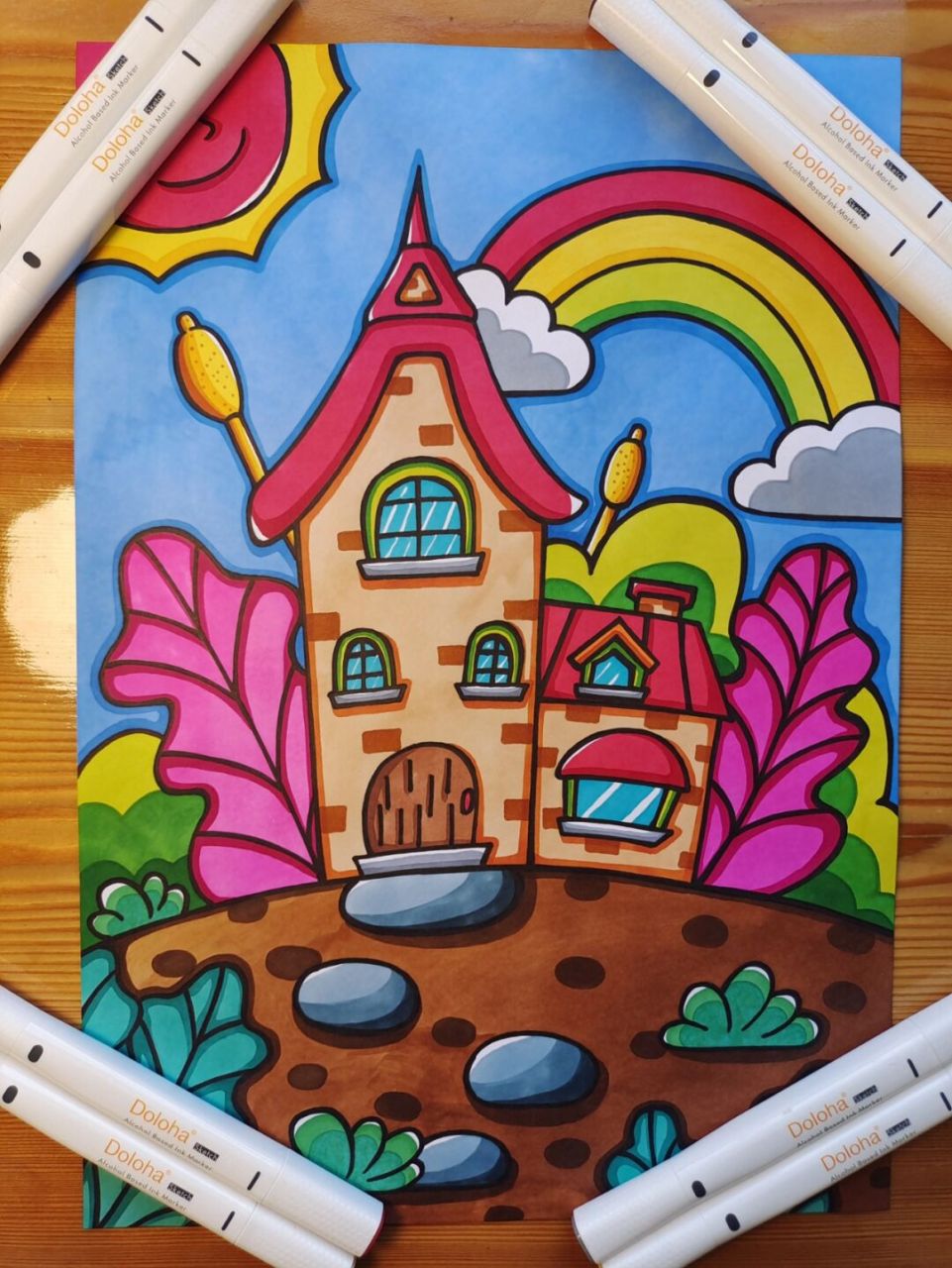 马克笔房子系列手绘(附原图) 儿童画马克笔房子系列,最后三张原图