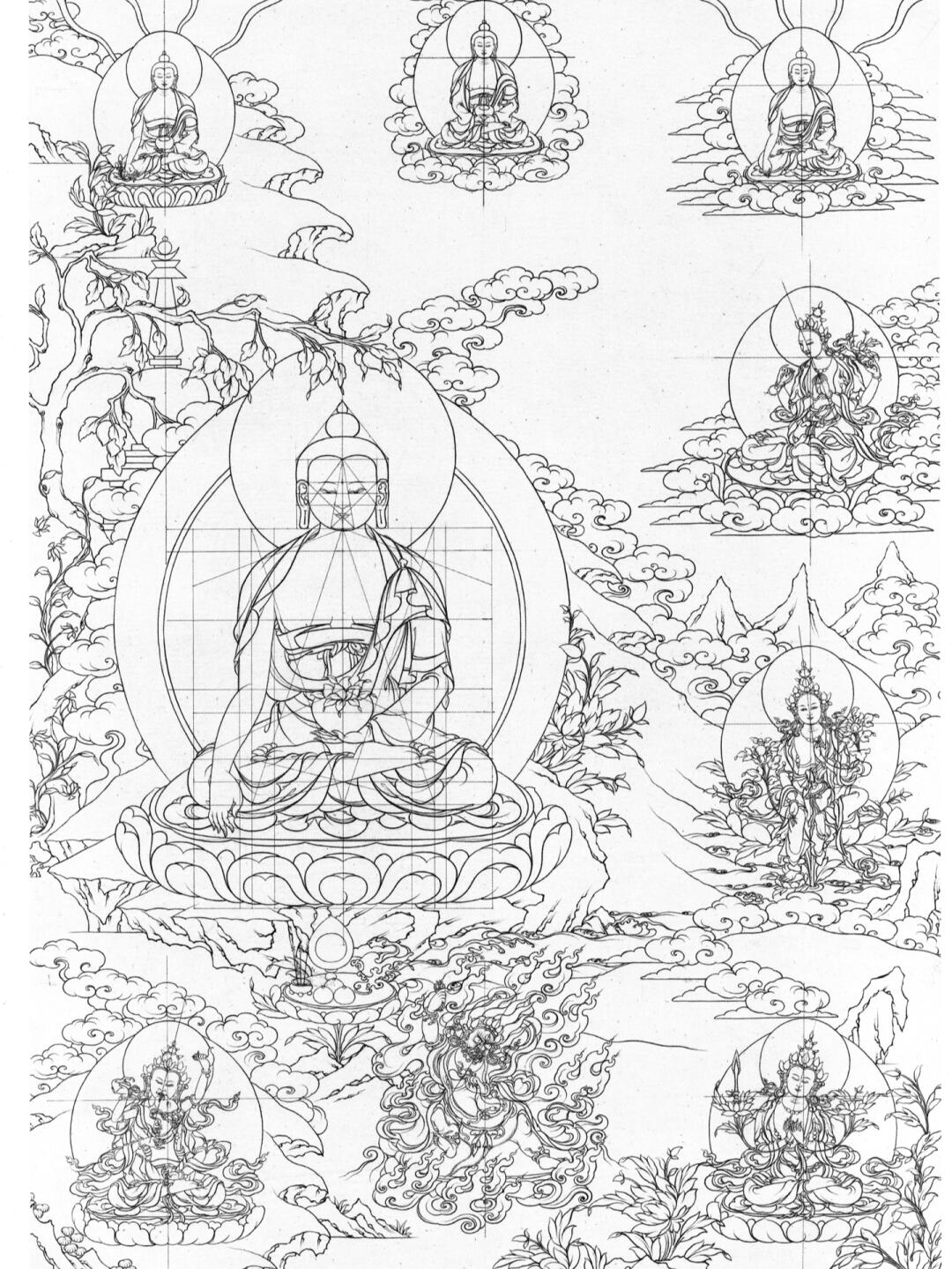 唐卡线描白描底稿素材学习资料传统绘画参考