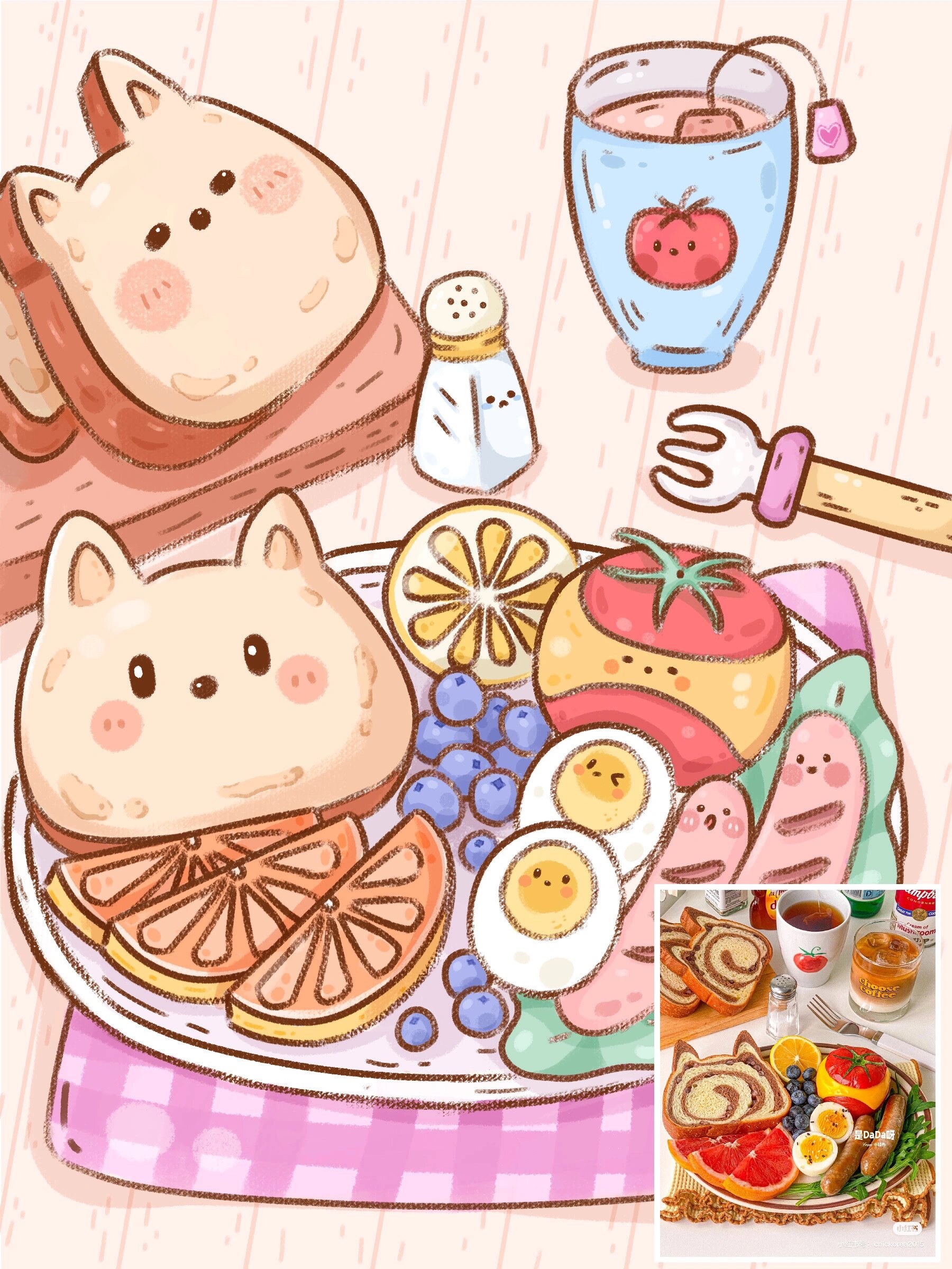 把早餐画成可爱简笔画