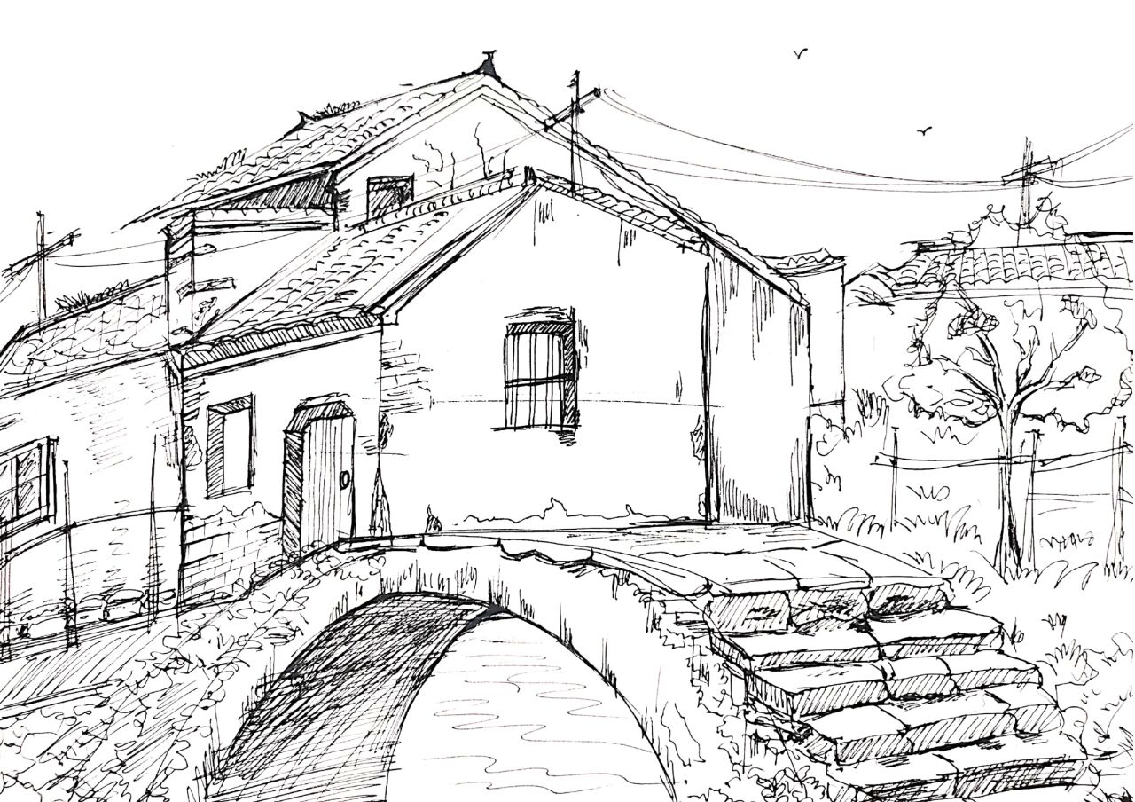 《家乡的老房子》 人美版美术六年级上《家乡的老房子》范画手稿