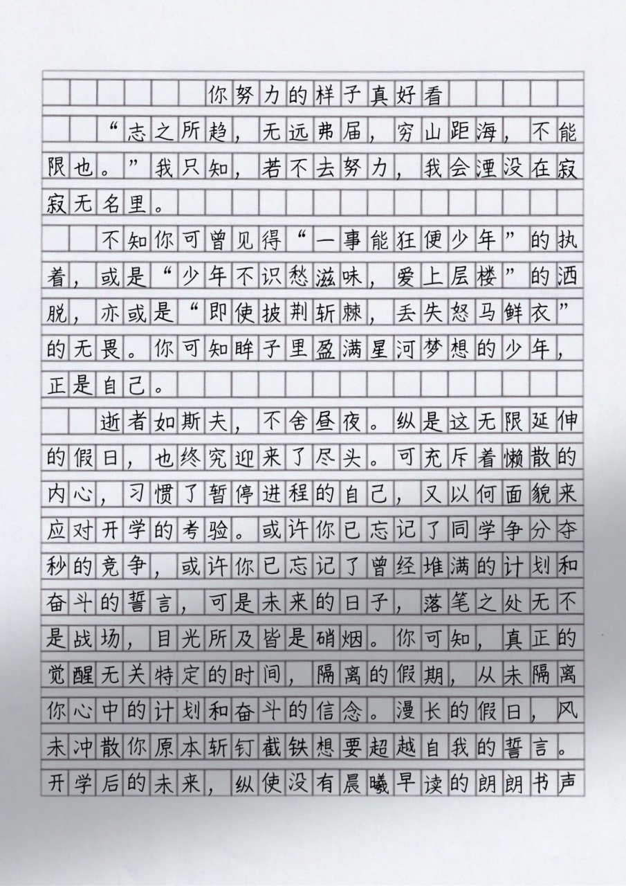 优秀作文:你努力的样子真好看 每天摘抄一篇优秀作文,提高写作水平.