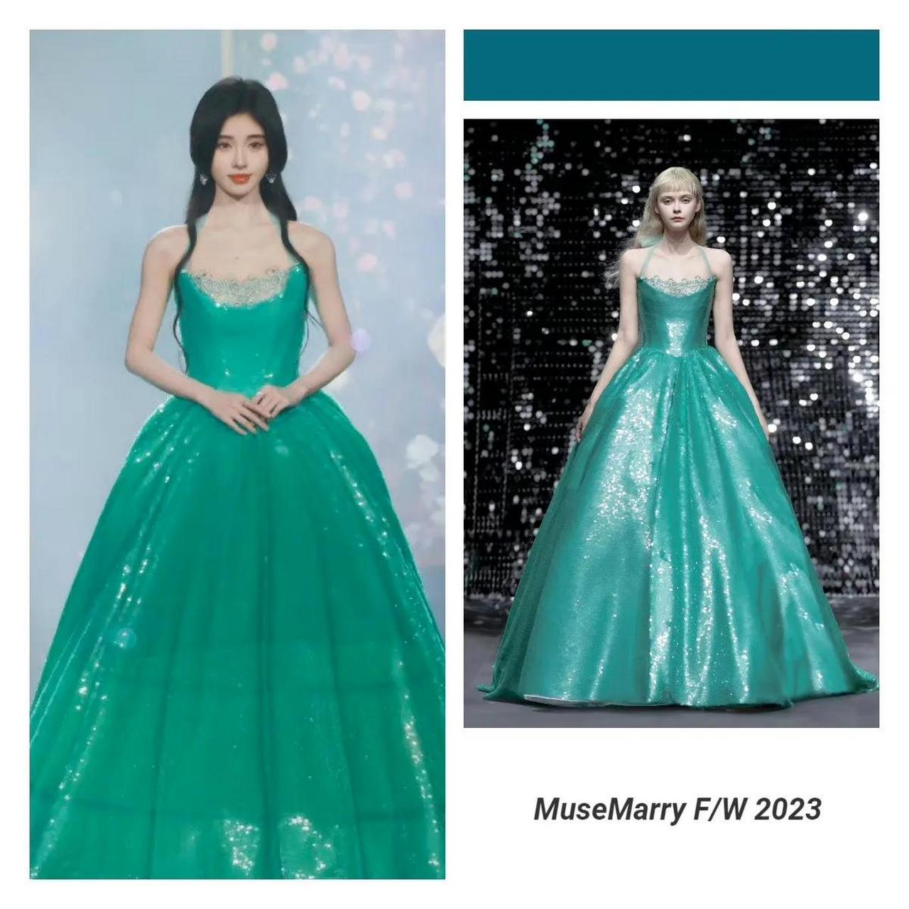 鞠婧祎 snh48十周年演唱会开场造型 ,身着一袭绿裙,呈现精致灵动的