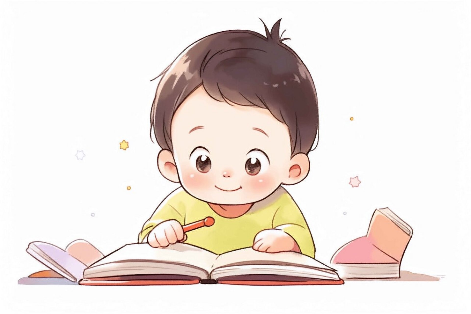 98看书的小朋友 |卡通人物读书png免扣 98儿童读书卡通ai插画