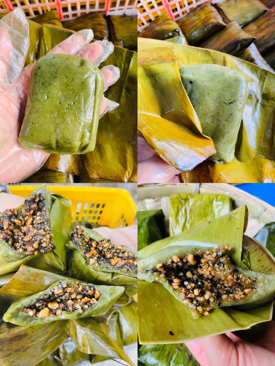 传统手工做法芭蕉叶糍粑 糯叽叽的口感,袅袅的 广西卡颈糍粑,红糖芝麻