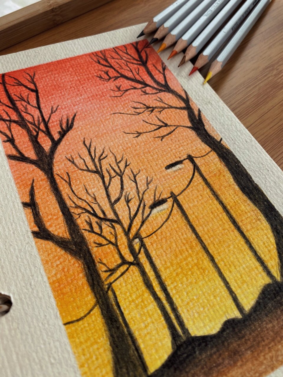 彩色铅笔风景画秋天图片