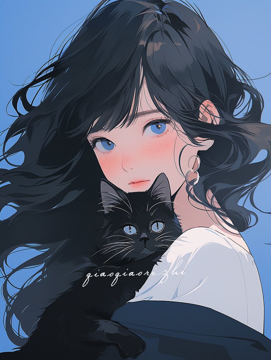 抱着猫咪的女生头像