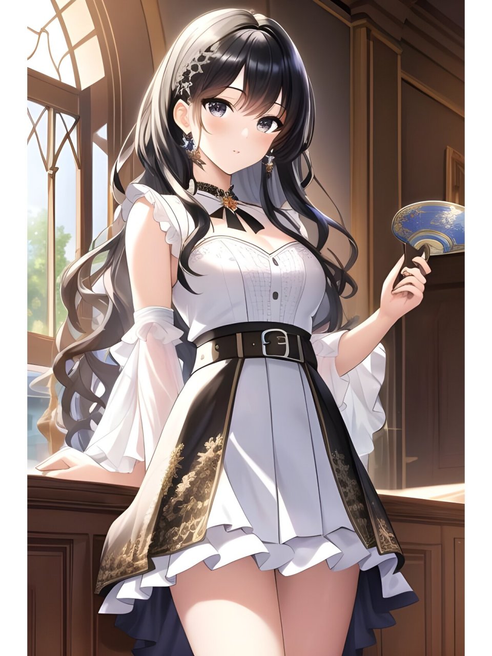 黑白连衣裙装甜美女孩,动漫二次元绘画人物