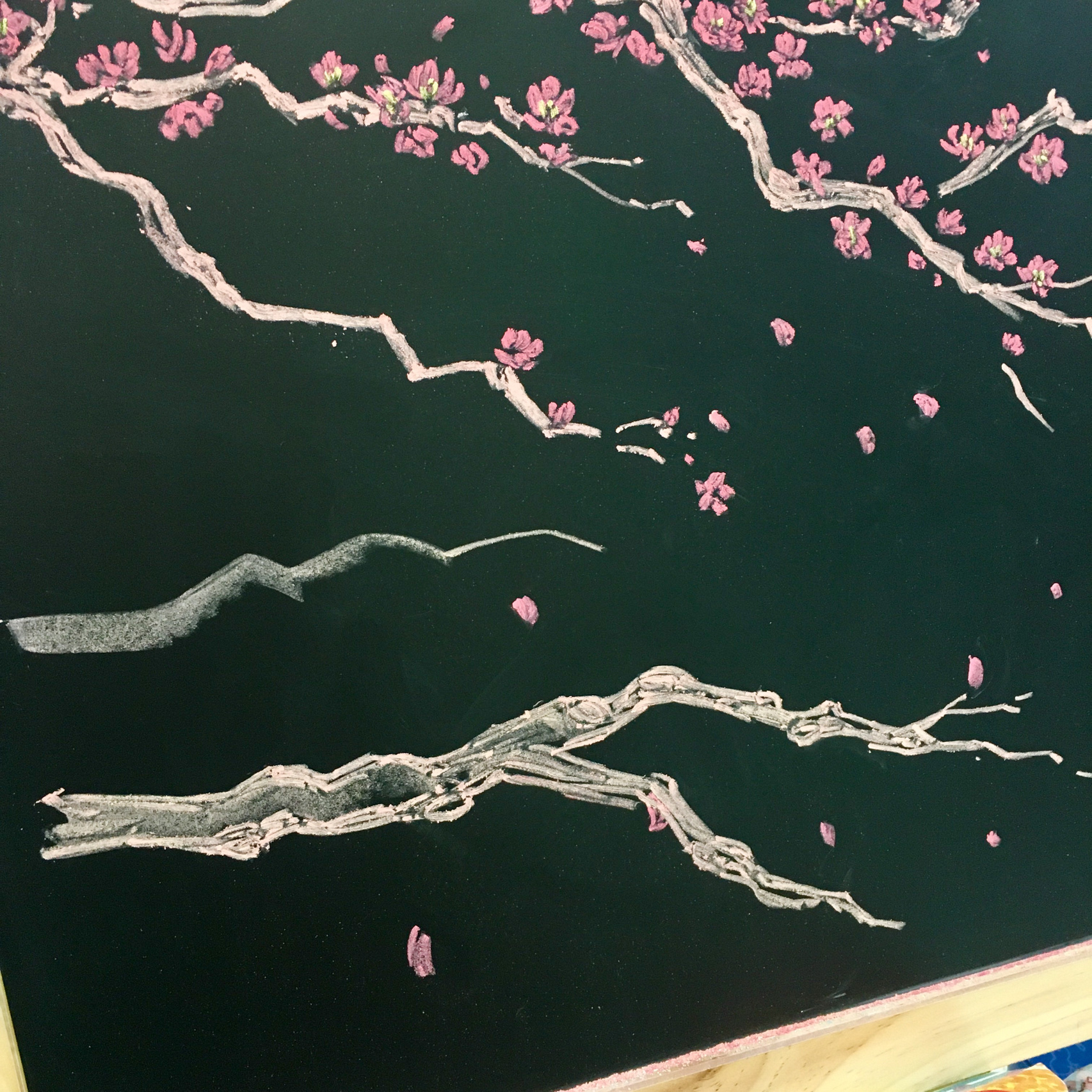 新手小白 粉笔画黑板报素材练习-day57 很多姐妹问梅花的画法,录了