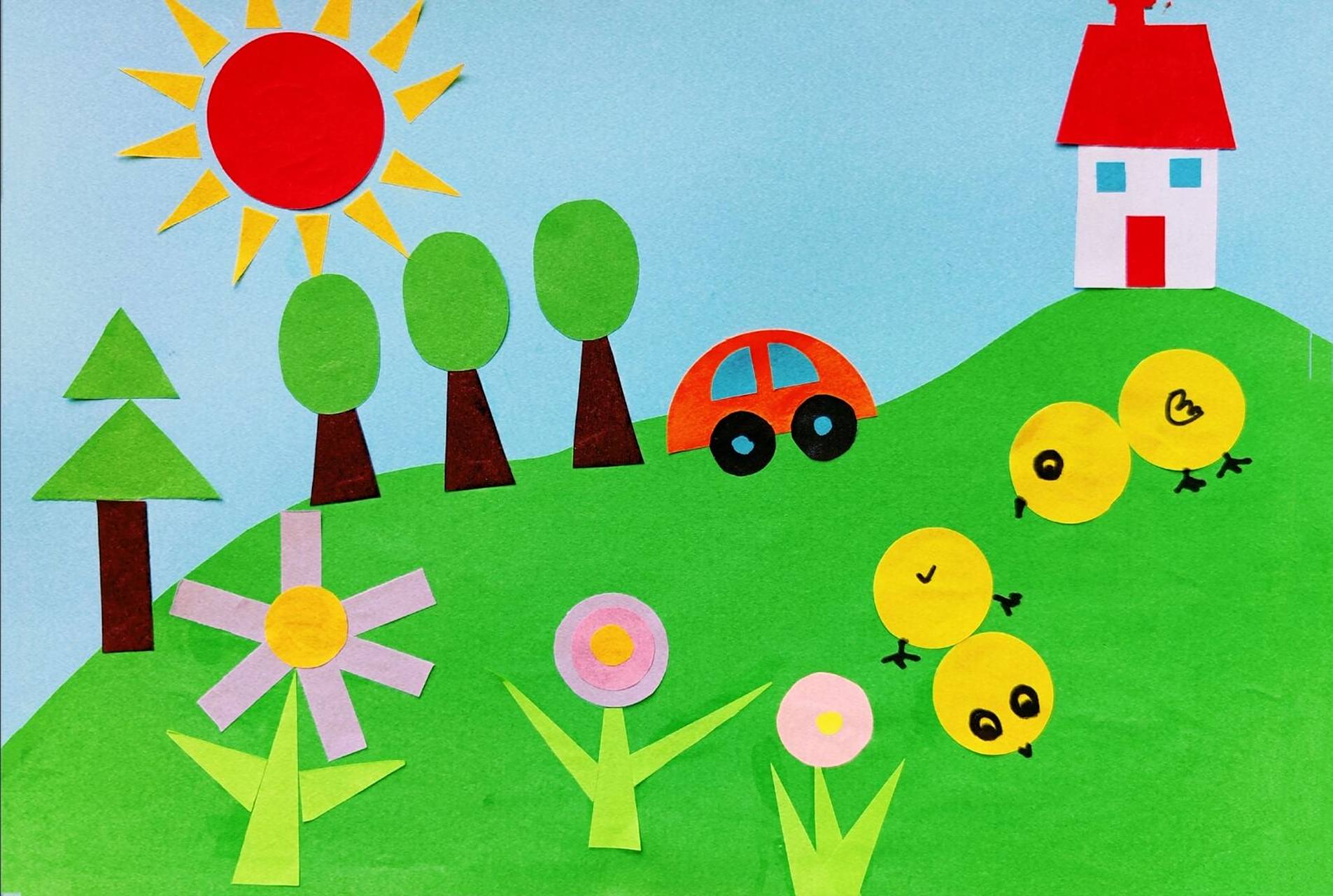 幼儿拼贴画 包含圆形,正方形,长方形,梯形,三角形,椭圆形.