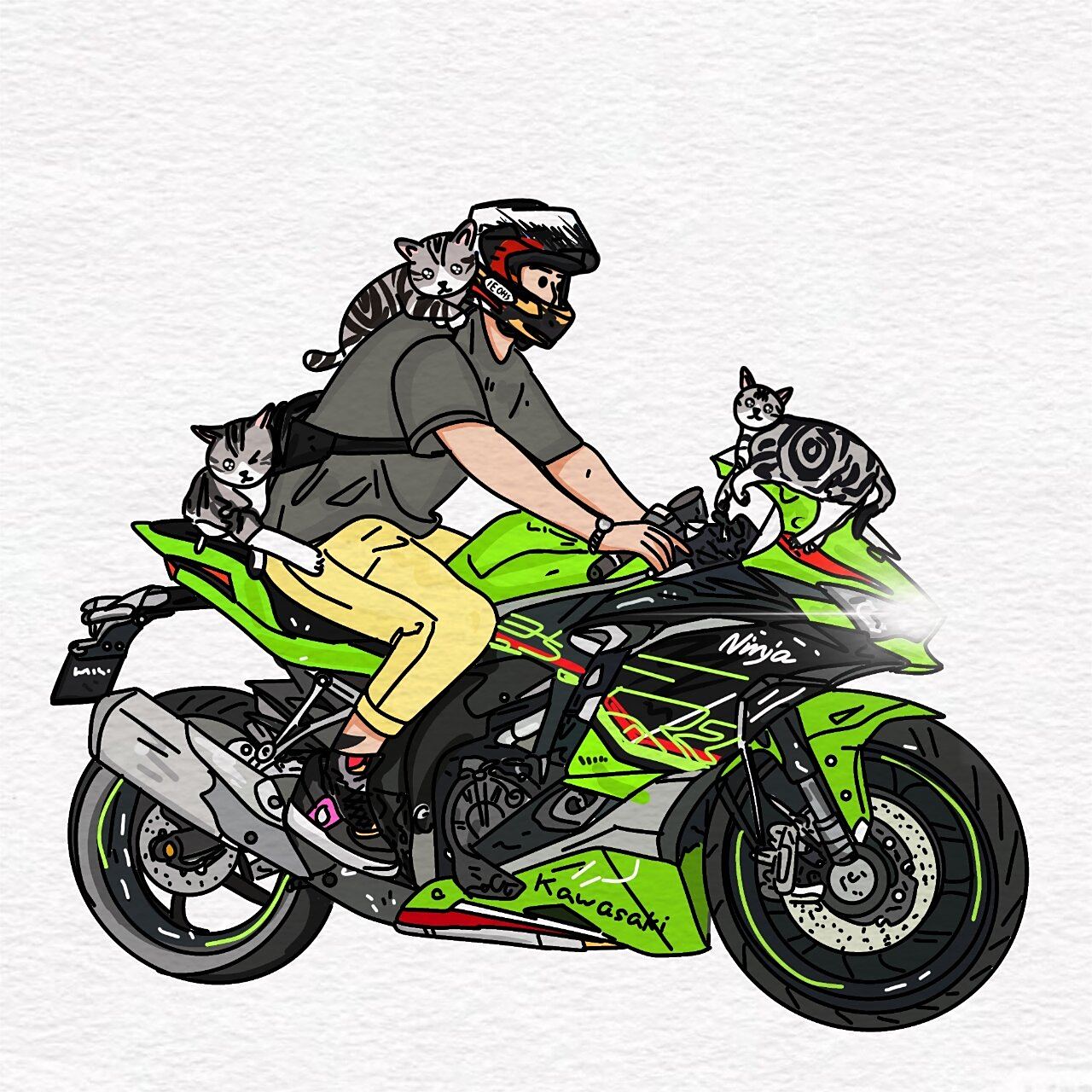 手绘机车卡通摩托车骑手动漫形象 手绘机车卡通摩托车骑手动漫形象