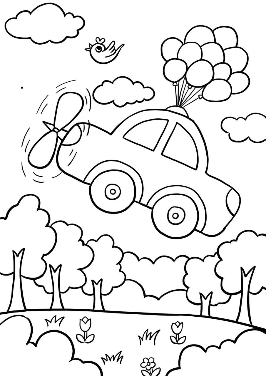 会飞的小汽车创意儿童画 可以飞起来的小汽车07创意儿童画,小朋友们