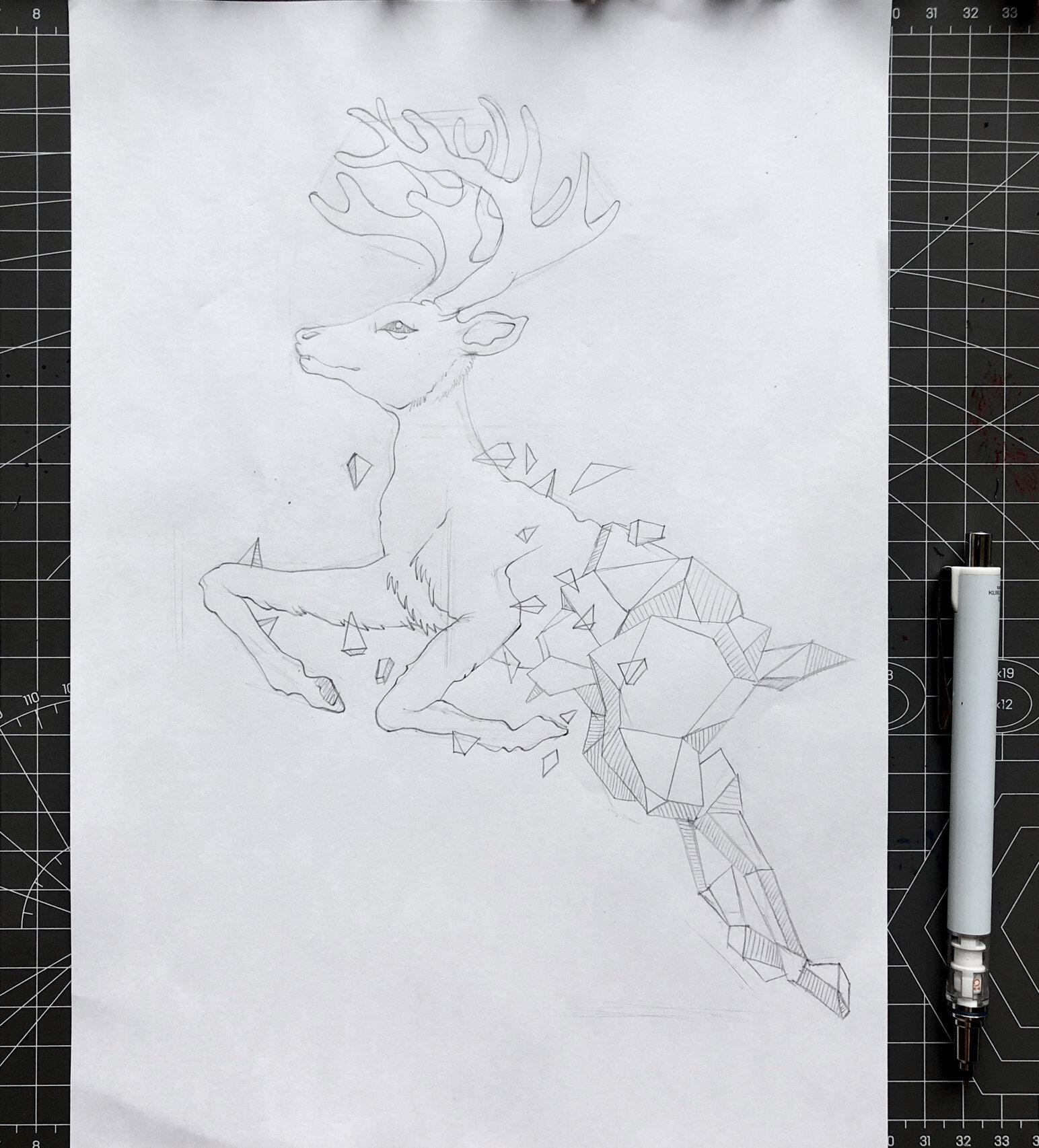【黑白线描装饰画】-"麋鹿"(附过程图