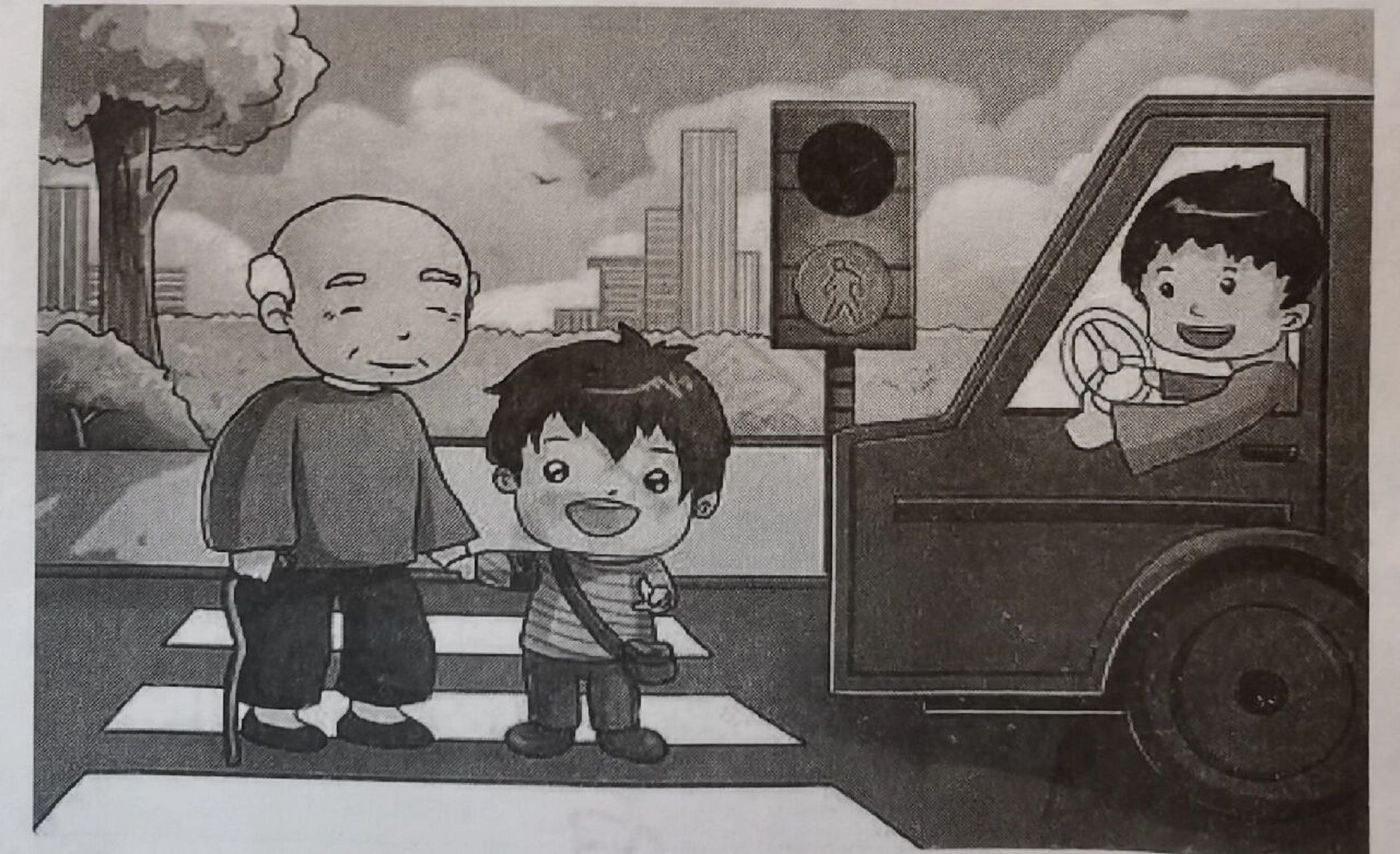 好作文分享:过马路 二年级看图写话 过马路 一天,小明放学回家,在路边