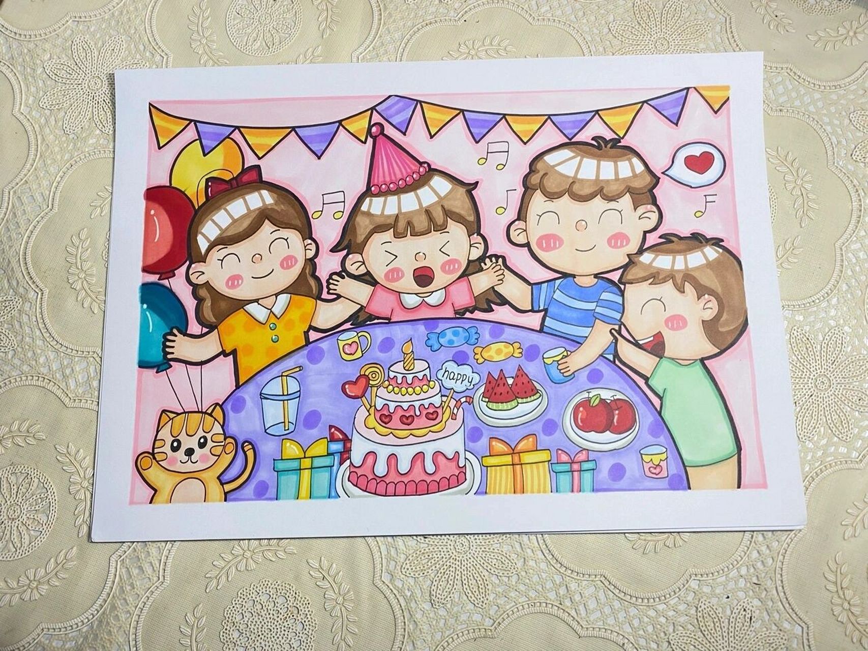 《生日快乐》    一家人过生日最开心啦,今晚的儿童画改编自汤圆老师