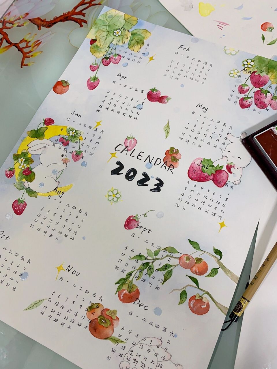 手绘2023日历 | 手绘小报 | 可定制 趁我家大姐睡着,画了一张2023日历