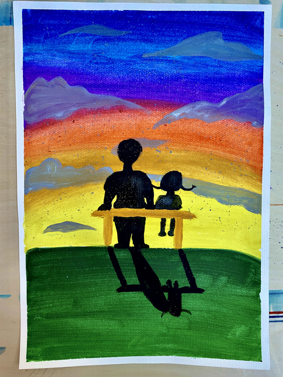 儿童画 水粉《父亲的背影》