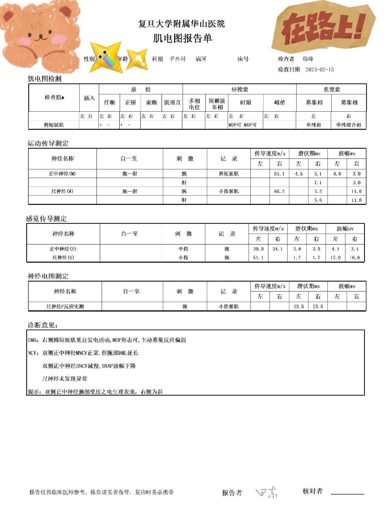 腕管综合征 华山医院手外科肌电图 腕管综合征两年了,中间一直控制的