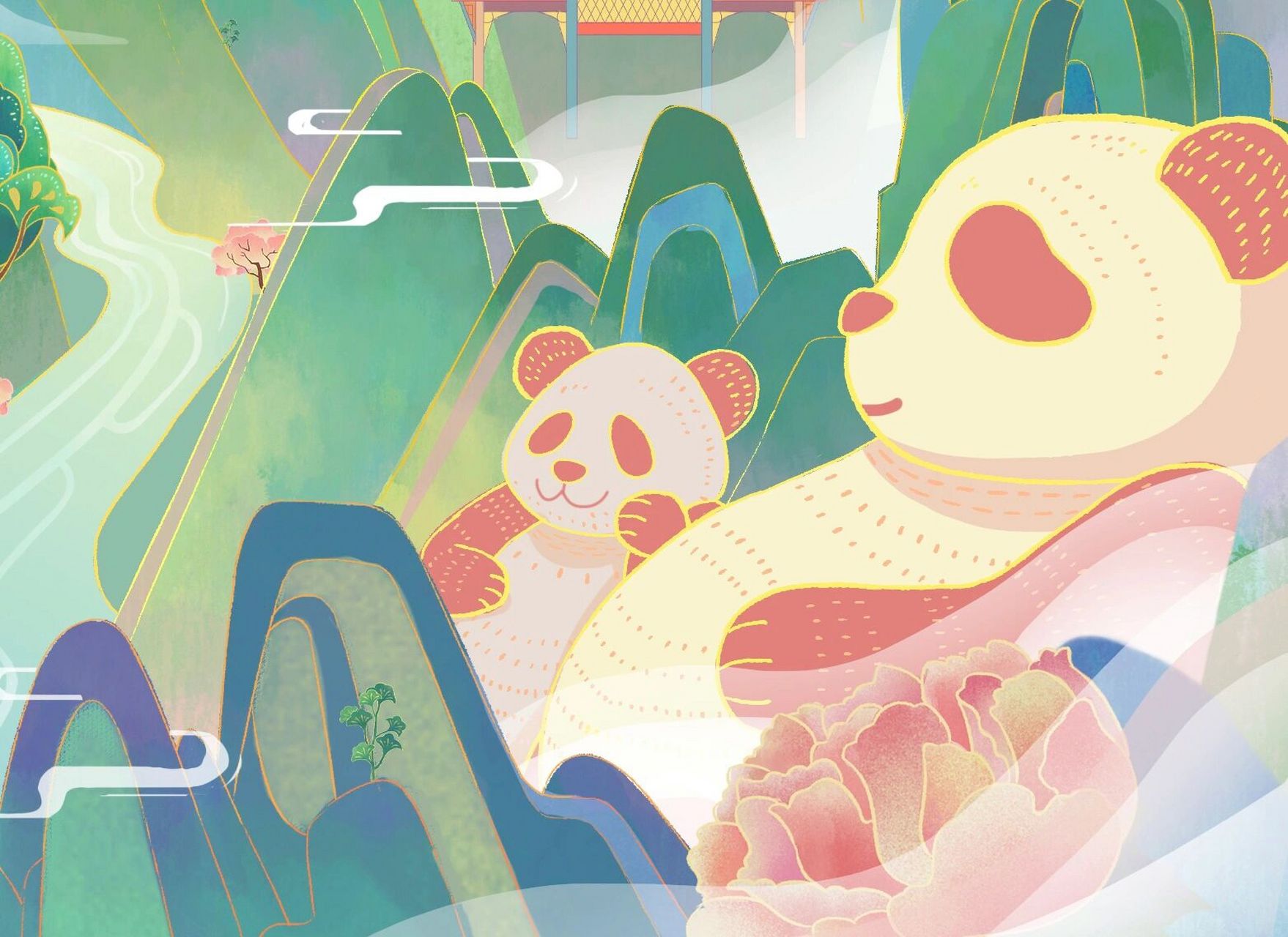 拜水都江堰 问道青城山|原创成都国潮插画 第一幅完整的国潮风格插画