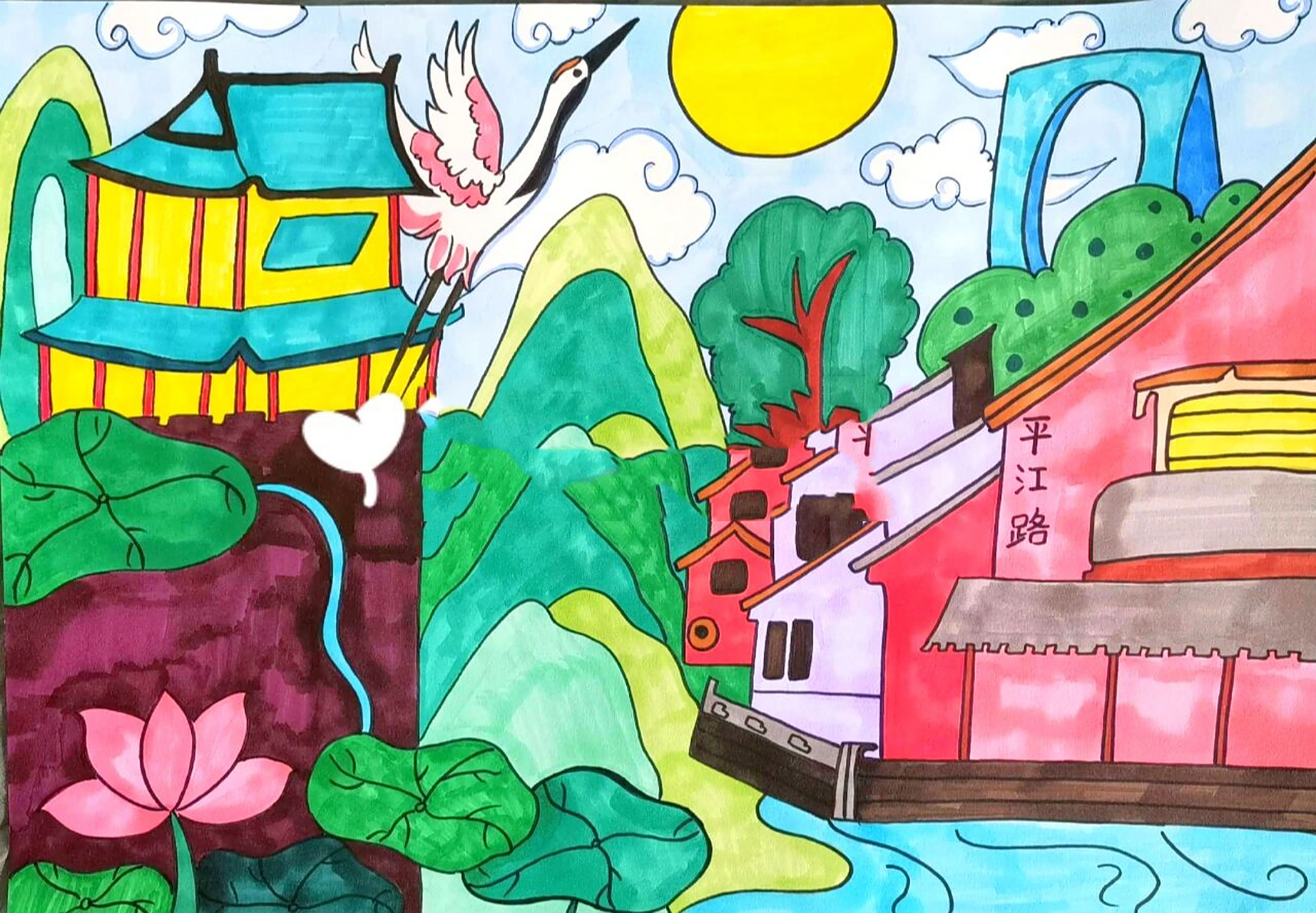 苏州印象画,平江十景画,平江路画,儿童画 这张作品呢,画的是一个苏州