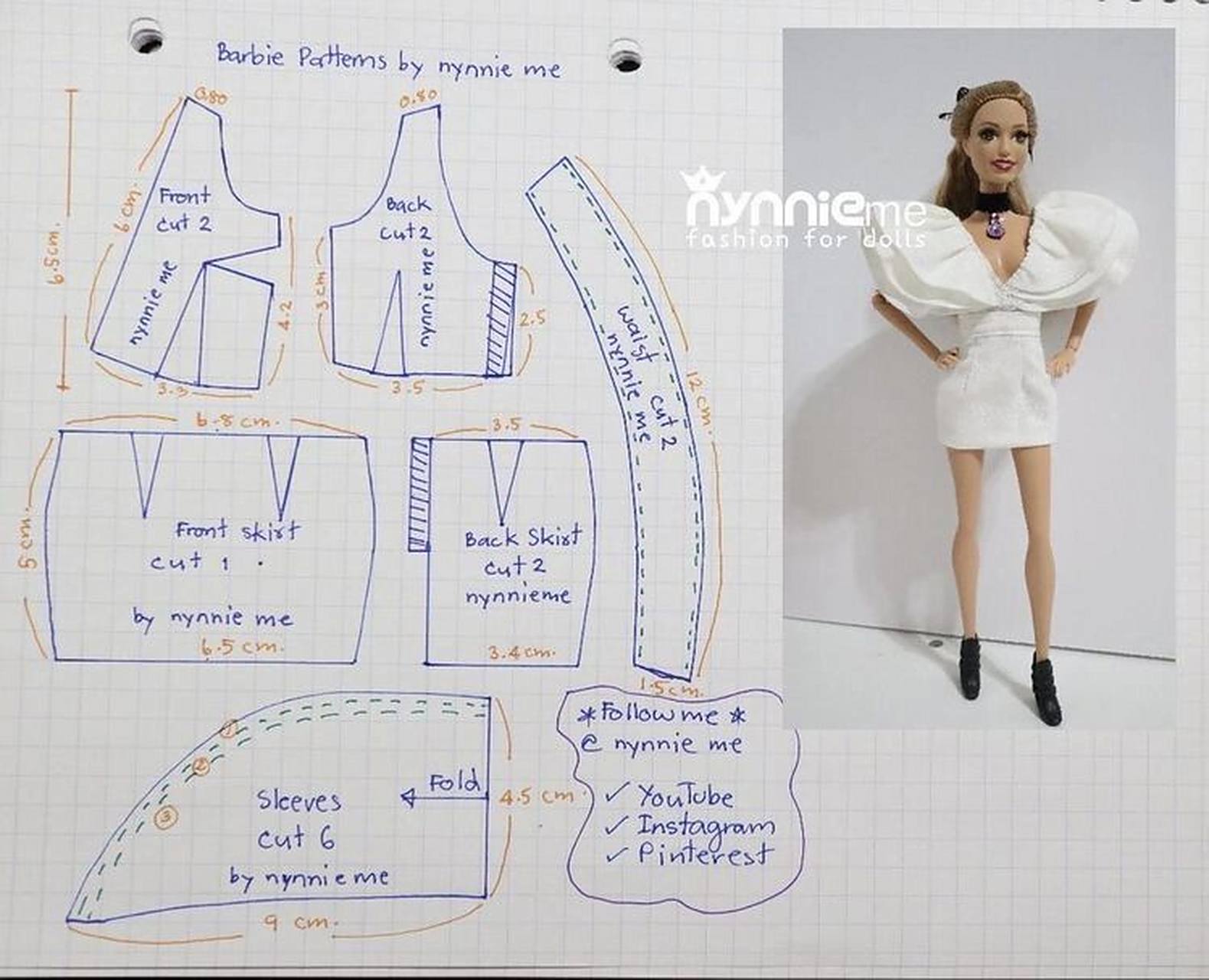 娃娃礼服裙图纸 分享创意与灵感#芭比娃娃