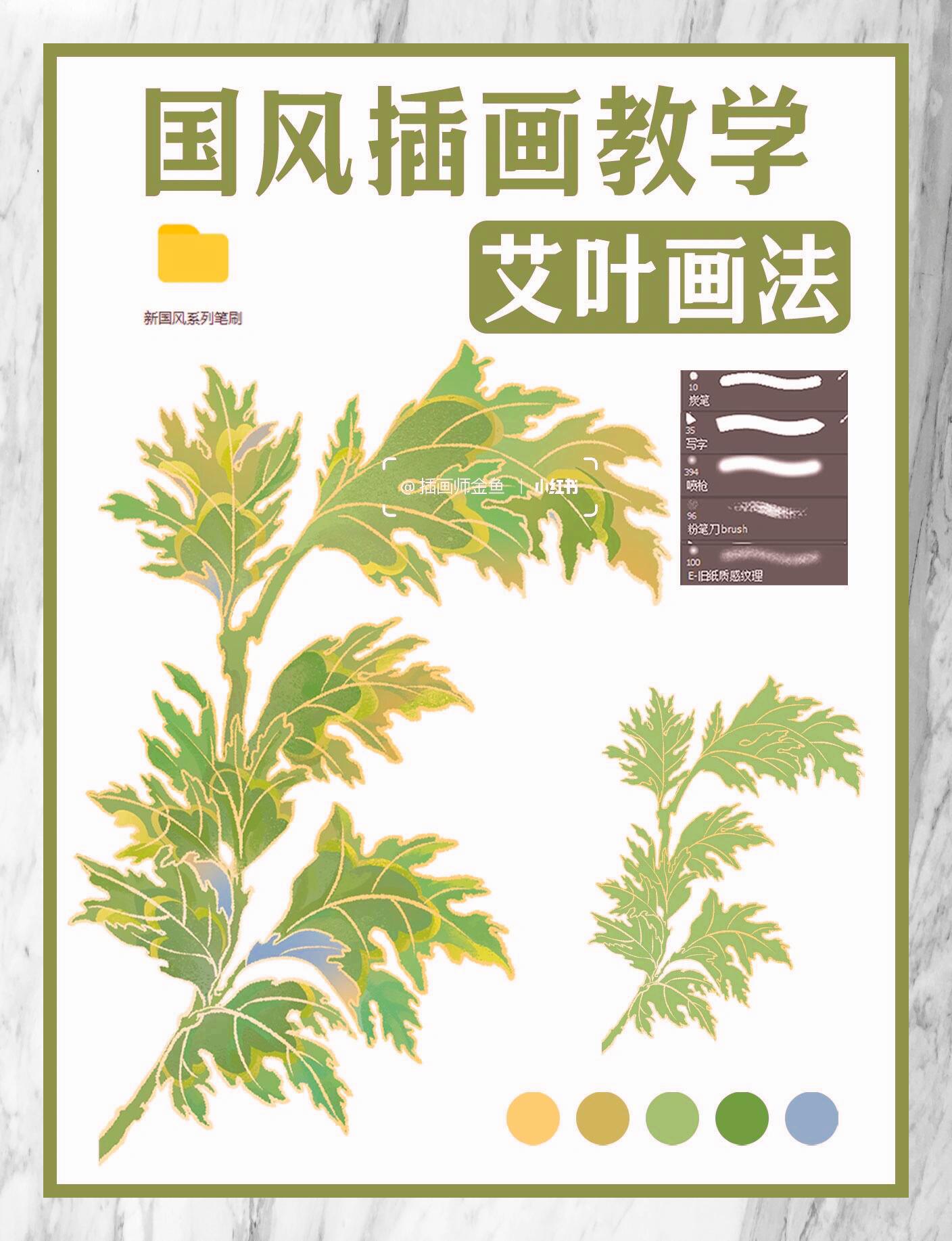 艾草叶画法图片