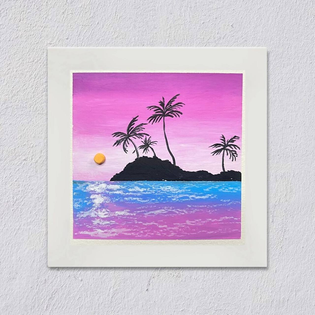 油画棒风景画 夏天的椰子树 超简单的油画棒风景画教程 一起画起来吧